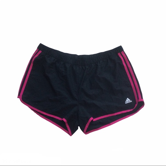 adidas Pants - ADIDAS black running shorts with pink stripes